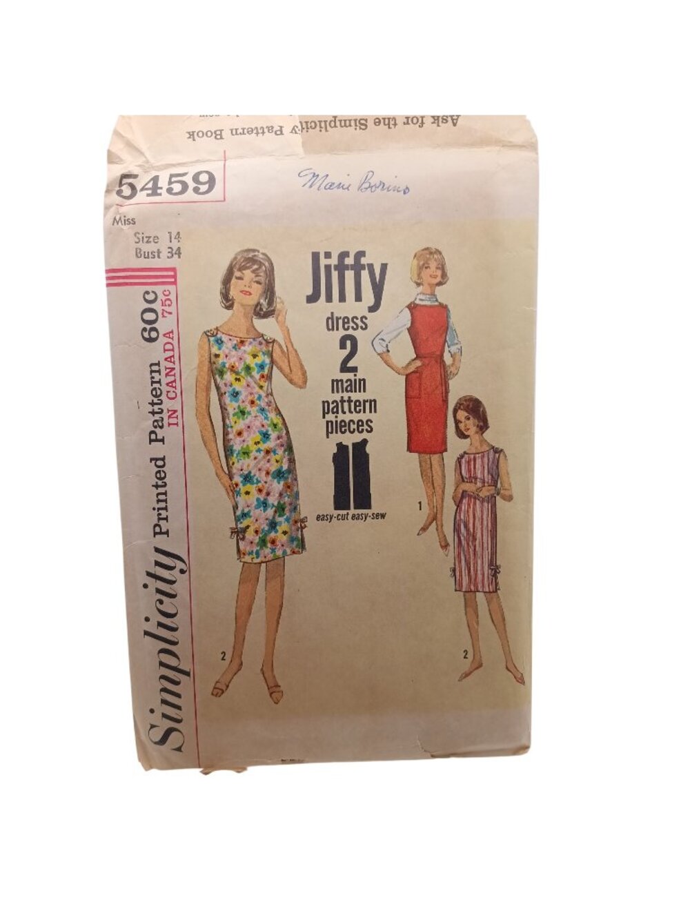 Simplicity 5459 Misses Jiffy Dress/Jumper Sewing Pattern Size 14 Bust 34 Vintage
